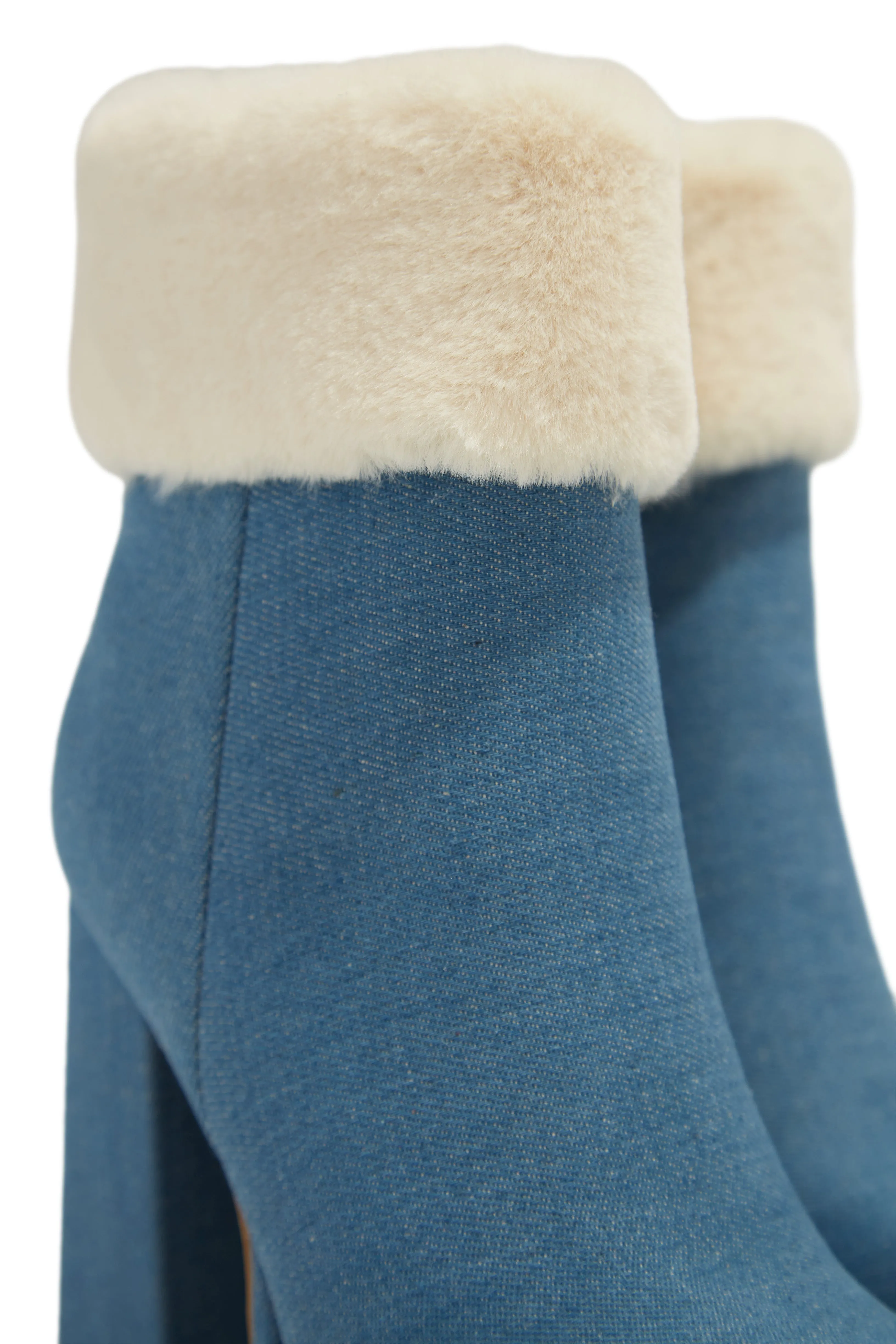 Ayla Faux Fur Platform Block Heel Ankle Boots - Denim