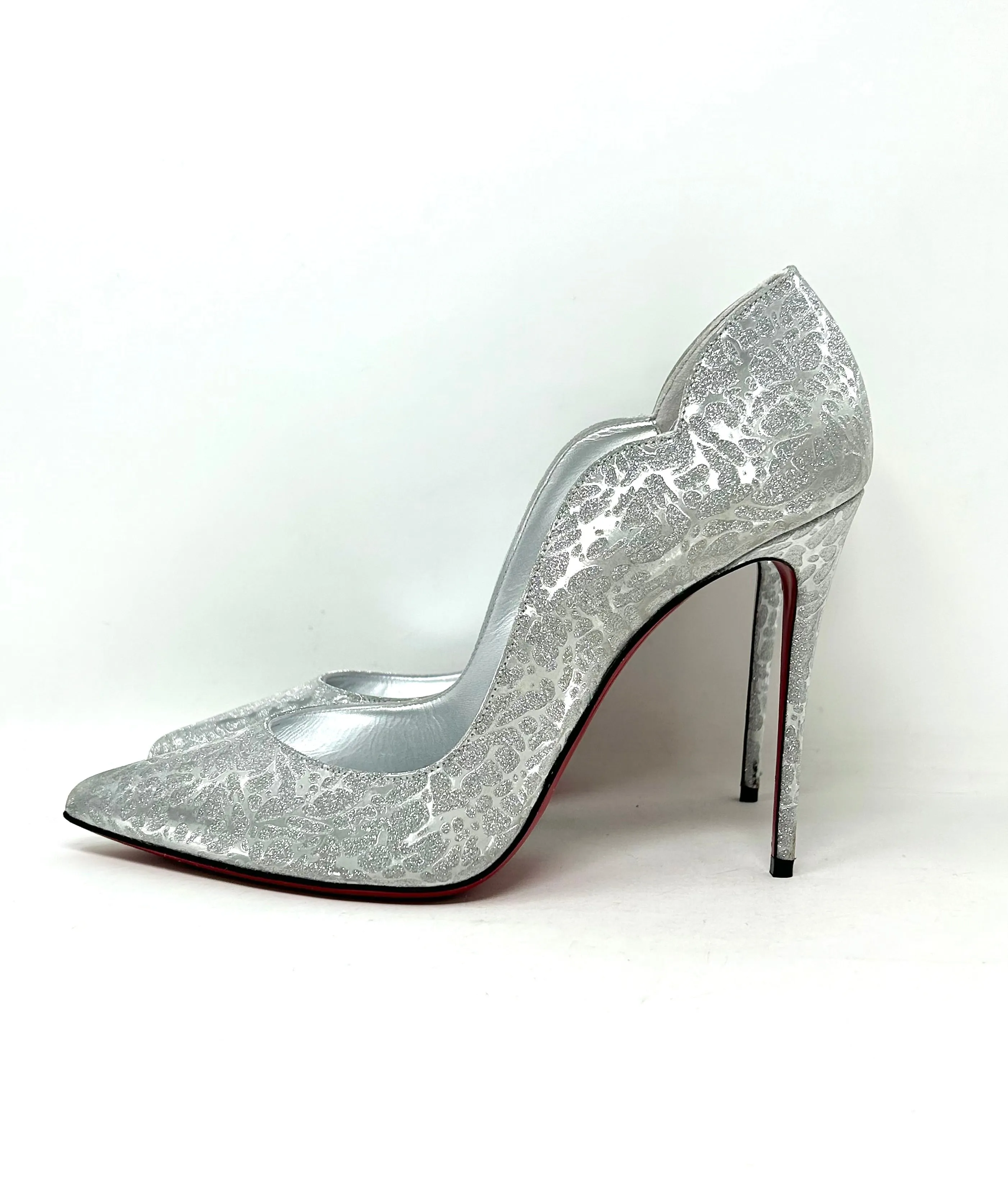 Christian Louboutin Hot Chick 100 Silver Specchio Glitter Pump Heels 40.5 UK 7.5