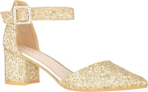 ILLUDE Womens Heels Pointy Closed Toe Pump Ankle Strap Chunky Low Block Heels