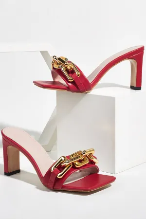JOSKAA Woman Elegant high heel Red PU Sandals Slippers