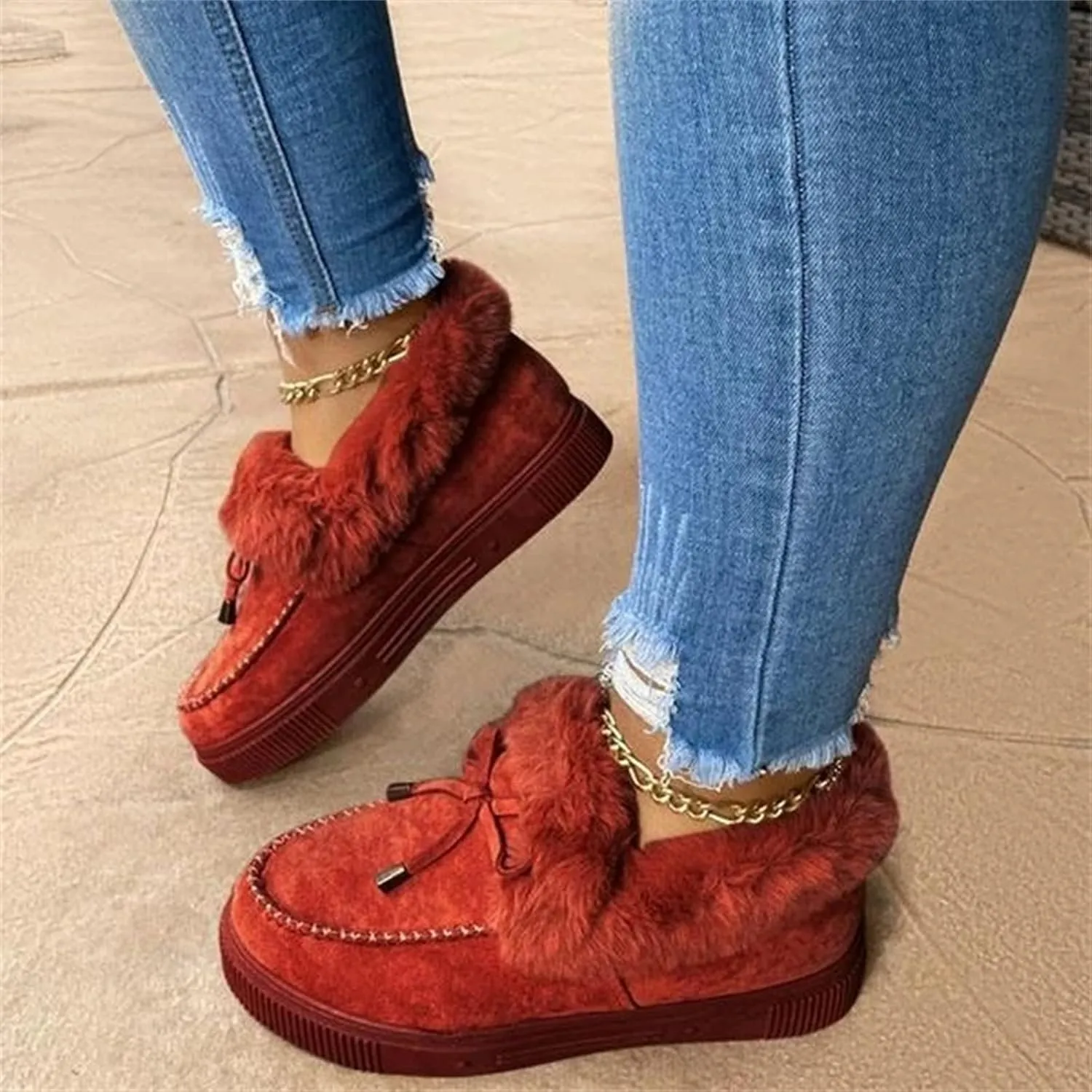 Ladmiple Winter Boots For Women 2024 Warm Fur Lined Snow Boots Outdoor Short Ankle Booties Slip On Fashion Walking Shoes