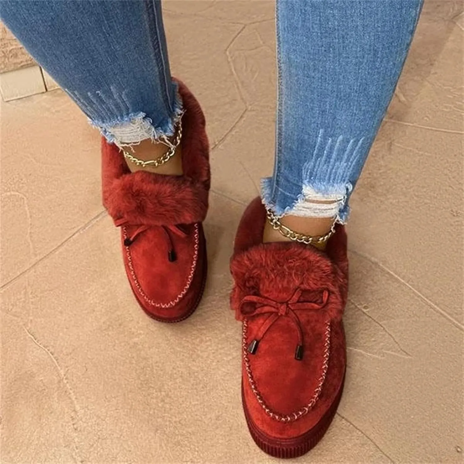 Ladmiple Winter Boots For Women 2024 Warm Fur Lined Snow Boots Outdoor Short Ankle Booties Slip On Fashion Walking Shoes