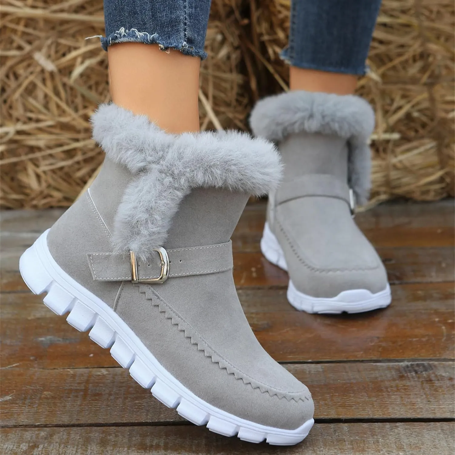 Lausiuoe Boots For Women Ankle Booties Warm Snow Winter Boots Casual Fashion Trendy Comfort Slip On Fur Lined Loafers Shoes