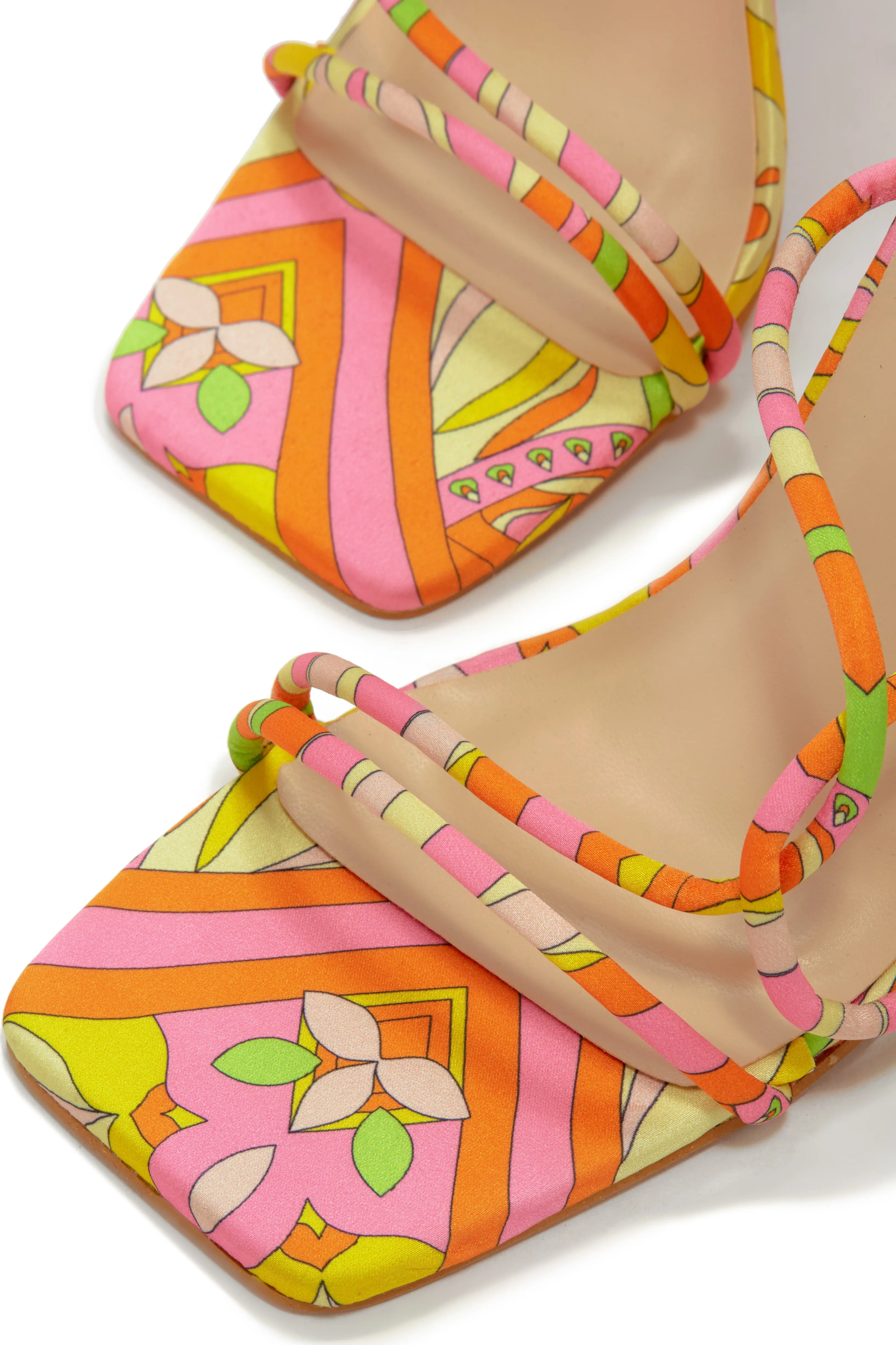 Nyana Ankle Strap Wedge Heels - Pink Print