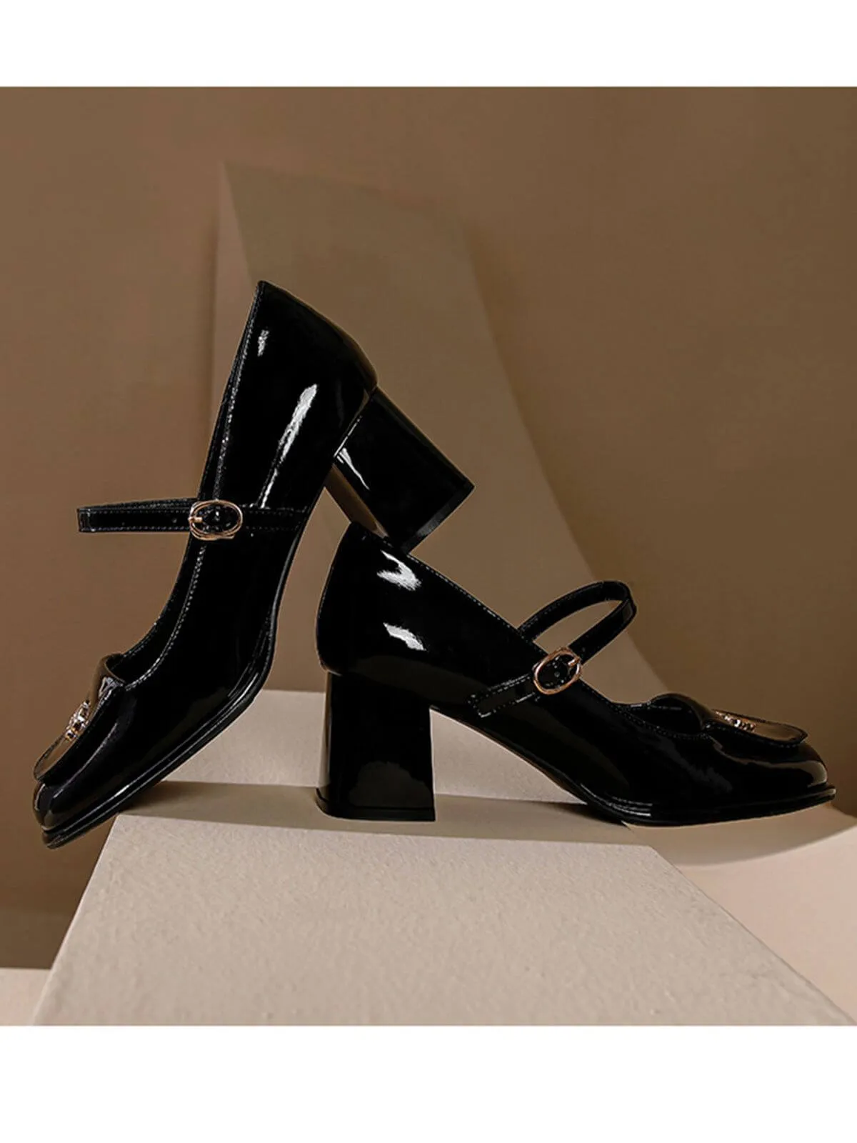 Patent Leather Mary Jane Thick Heel Shoes