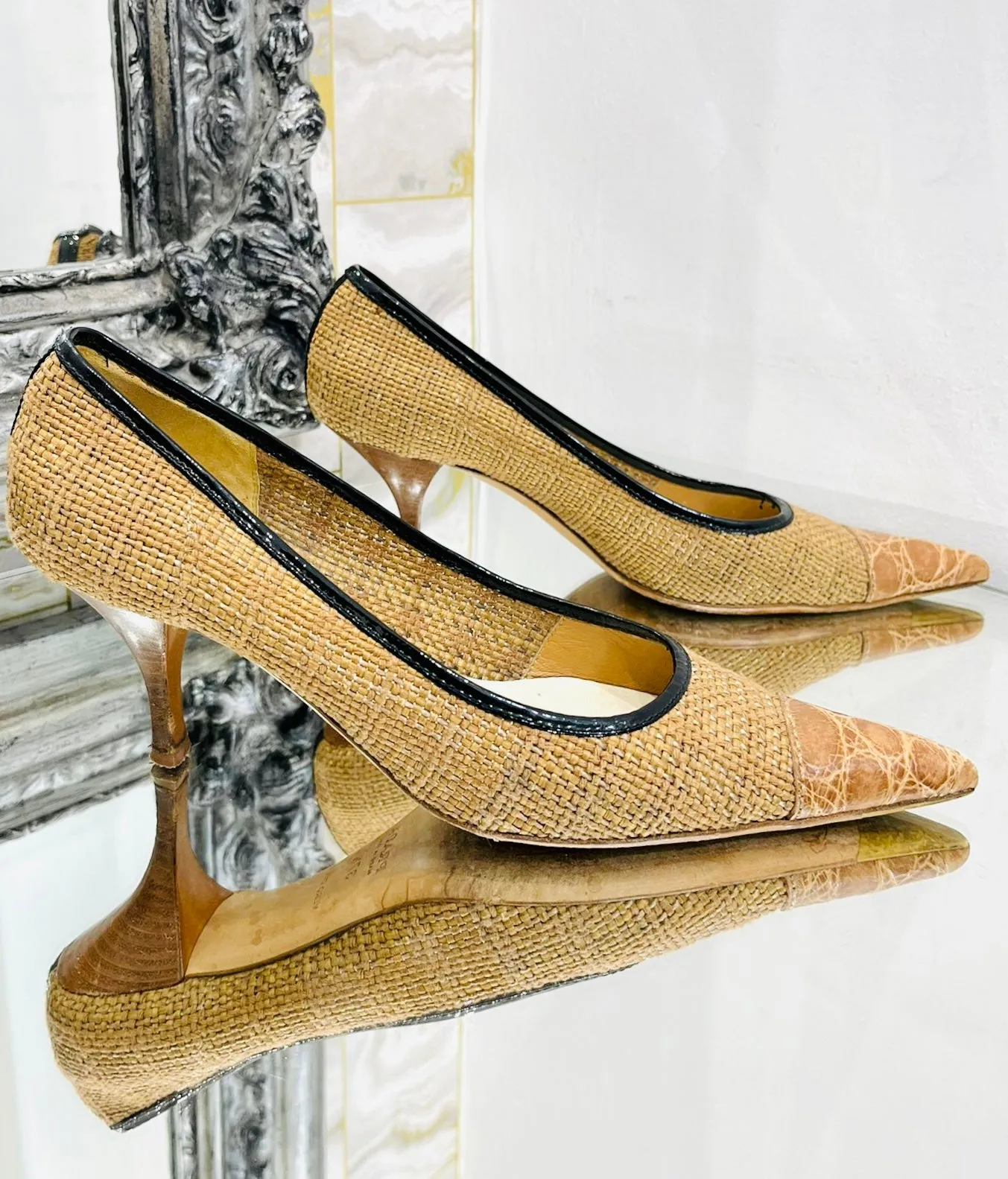 Prada Croc Toe & Woven Heels. Size 37.5