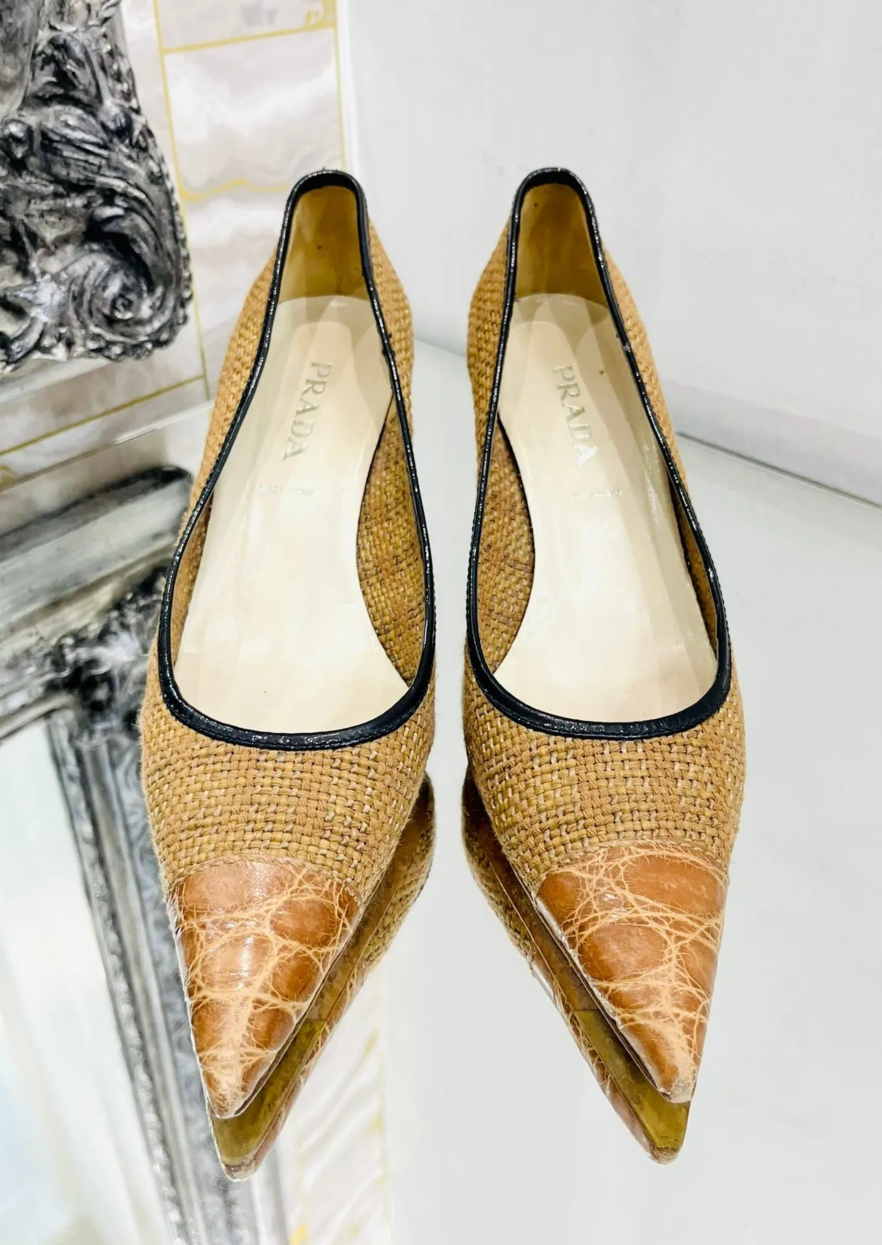Prada Croc Toe & Woven Heels. Size 37.5