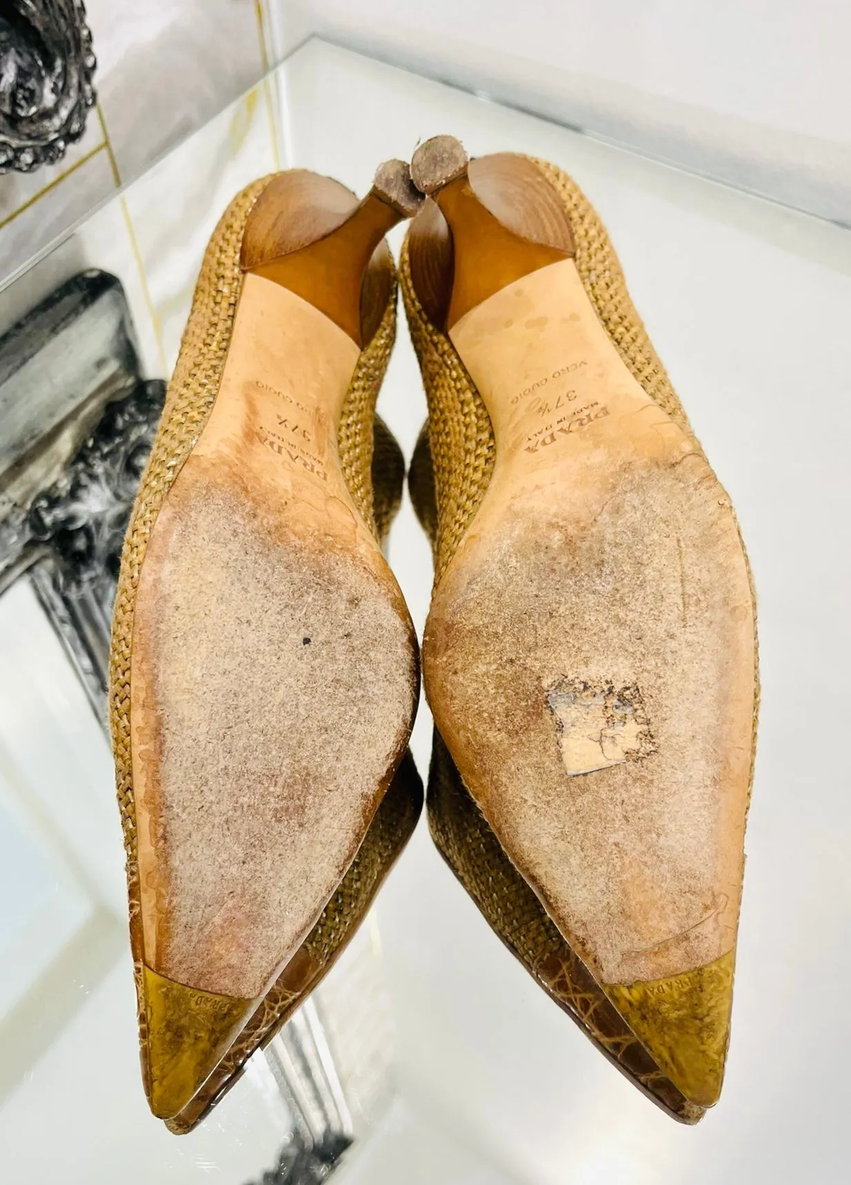 Prada Croc Toe & Woven Heels. Size 37.5