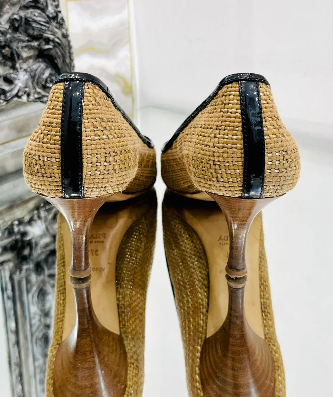 Prada Croc Toe & Woven Heels. Size 37.5