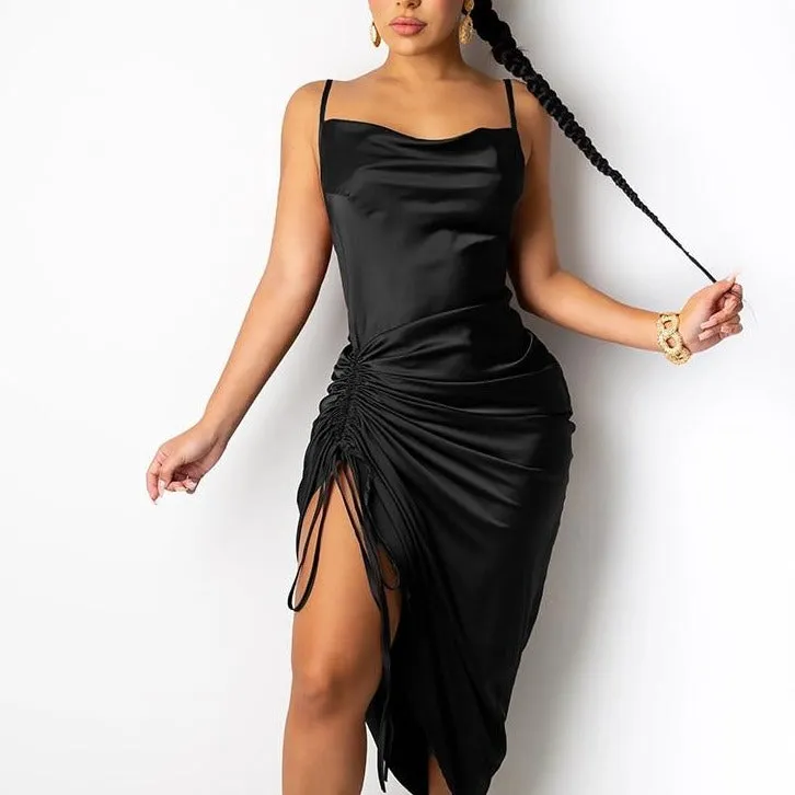 Ruched Satin Summer Dress