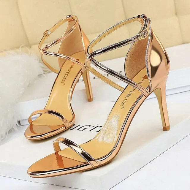 Shiny Strap Contoured Stiletto Heels