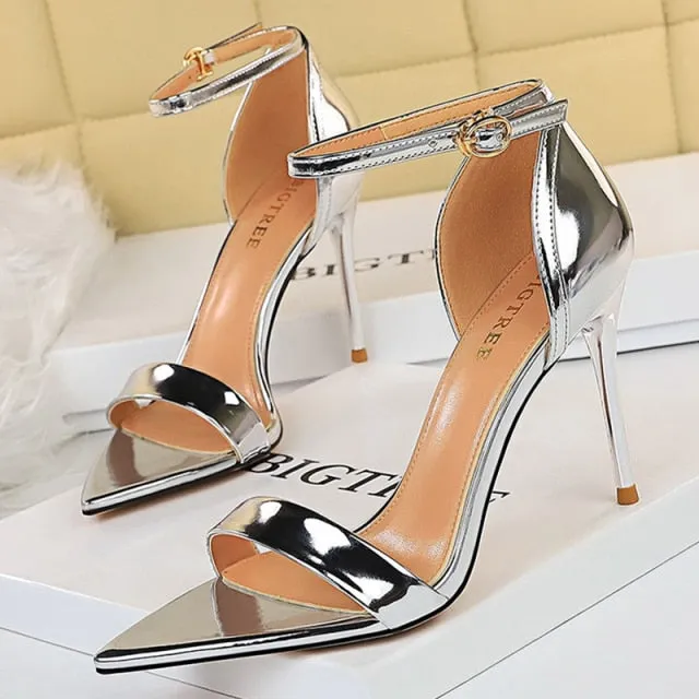 Shiny Strap Contoured Stiletto Heels