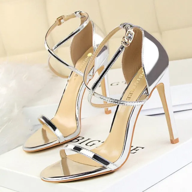 Shiny Strap Contoured Stiletto Heels