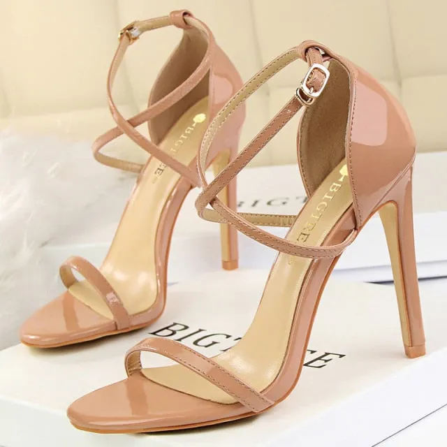 Shiny Strap Contoured Stiletto Heels
