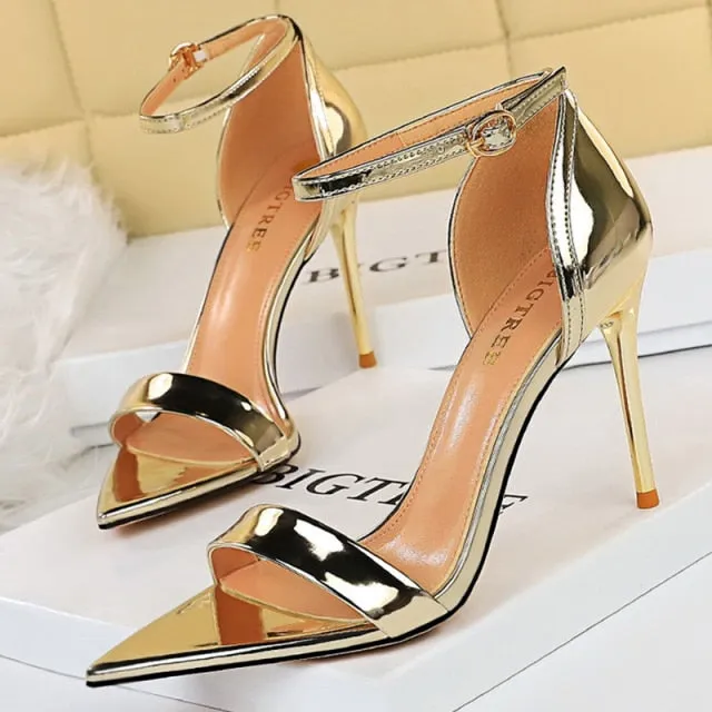 Shiny Strap Contoured Stiletto Heels