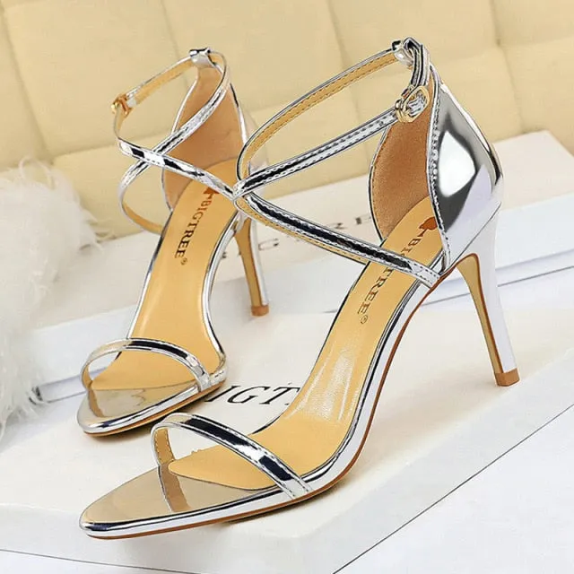 Shiny Strap Contoured Stiletto Heels