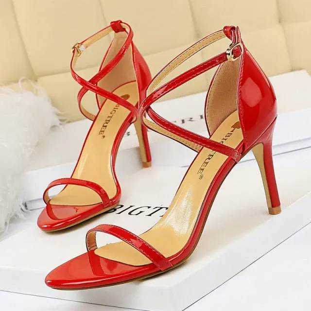 Shiny Strap Contoured Stiletto Heels