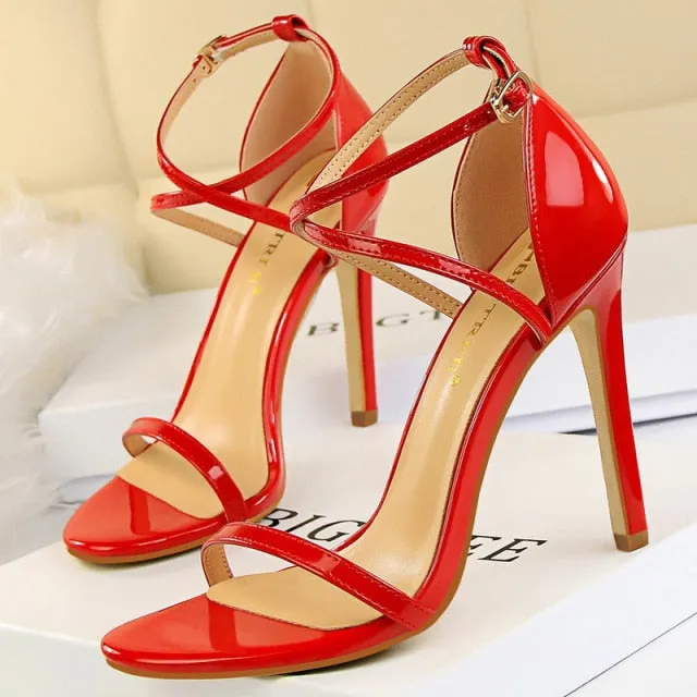 Shiny Strap Contoured Stiletto Heels