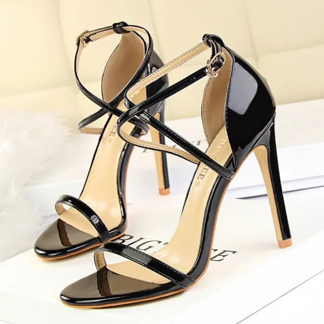 Shiny Strap Contoured Stiletto Heels