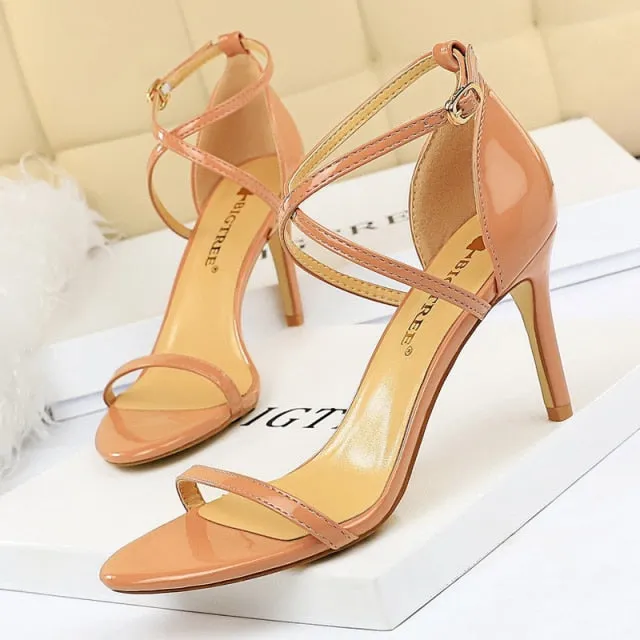 Shiny Strap Contoured Stiletto Heels