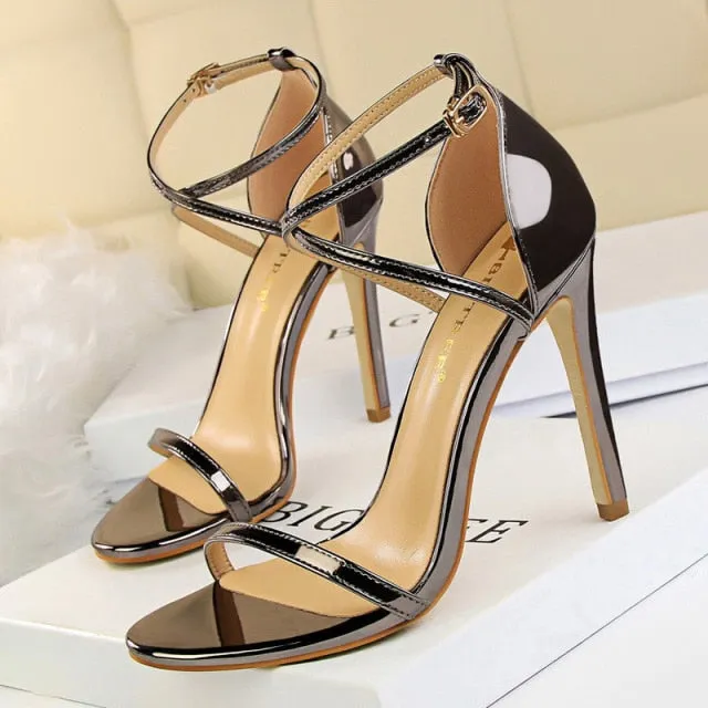 Shiny Strap Contoured Stiletto Heels