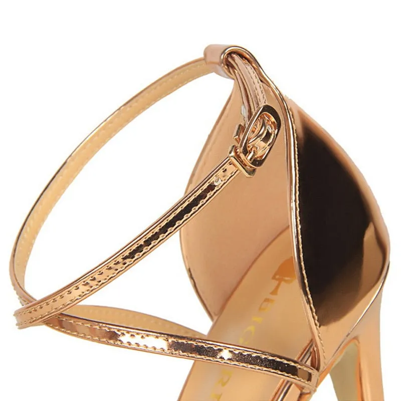 Shiny Strap Contoured Stiletto Heels