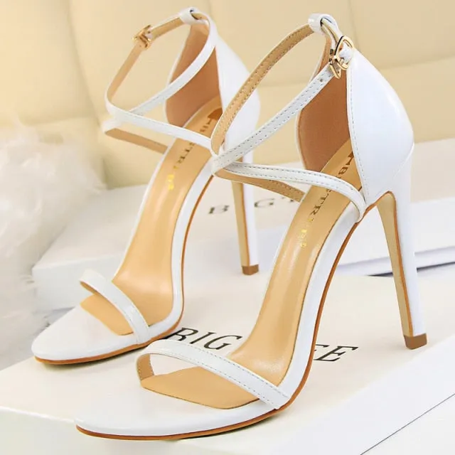 Shiny Strap Contoured Stiletto Heels