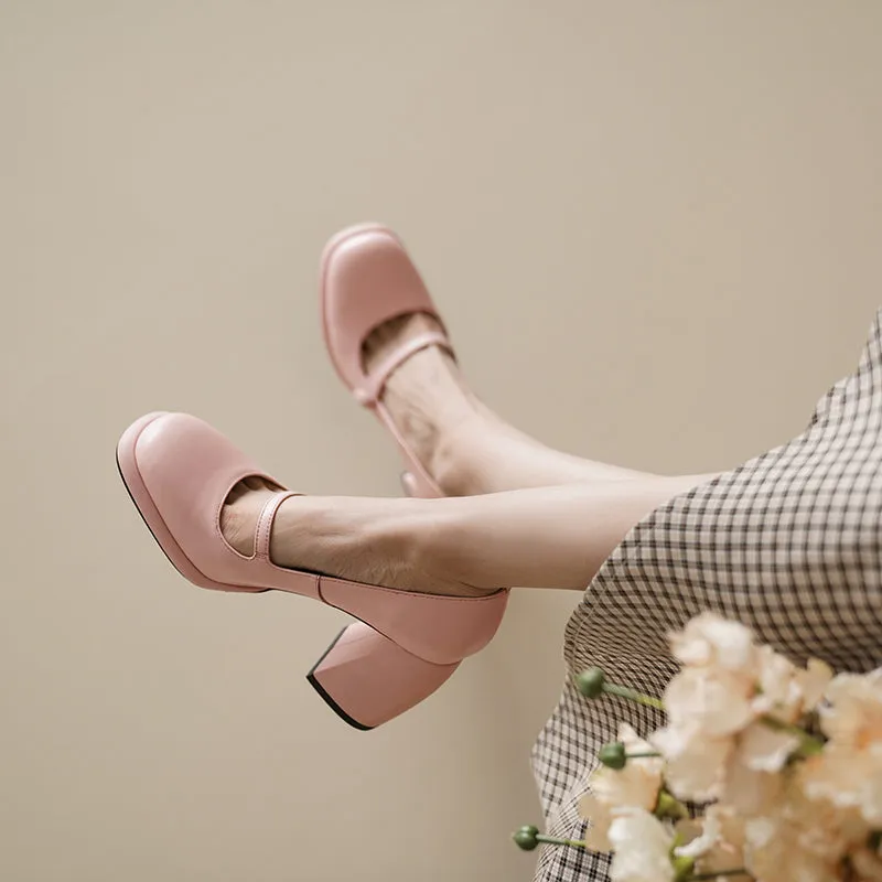 Willah Chunky Heel Genuine Leather Mary Janes
