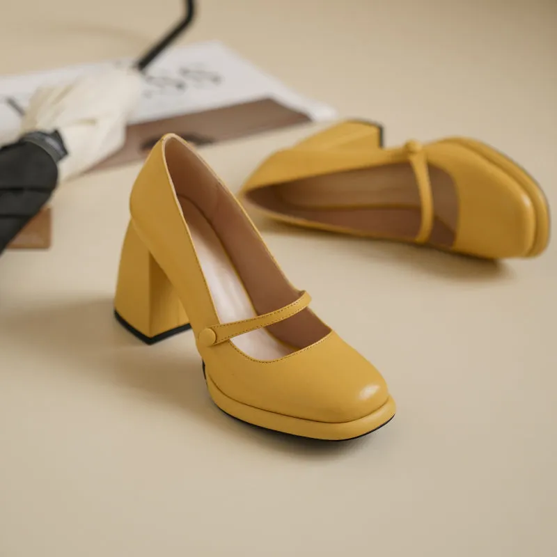 Willah Chunky Heel Genuine Leather Mary Janes