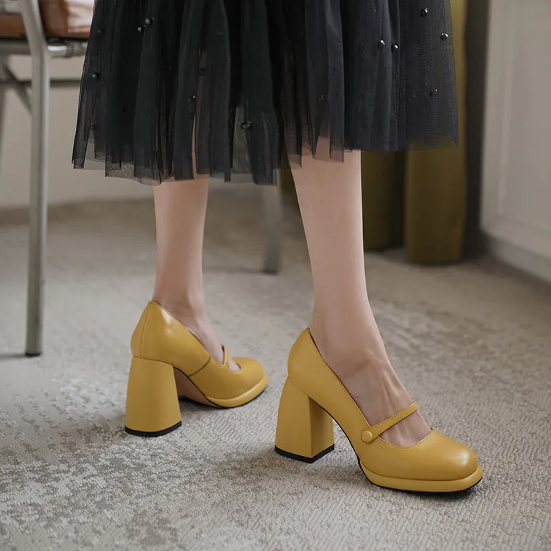 Willah Chunky Heel Genuine Leather Mary Janes