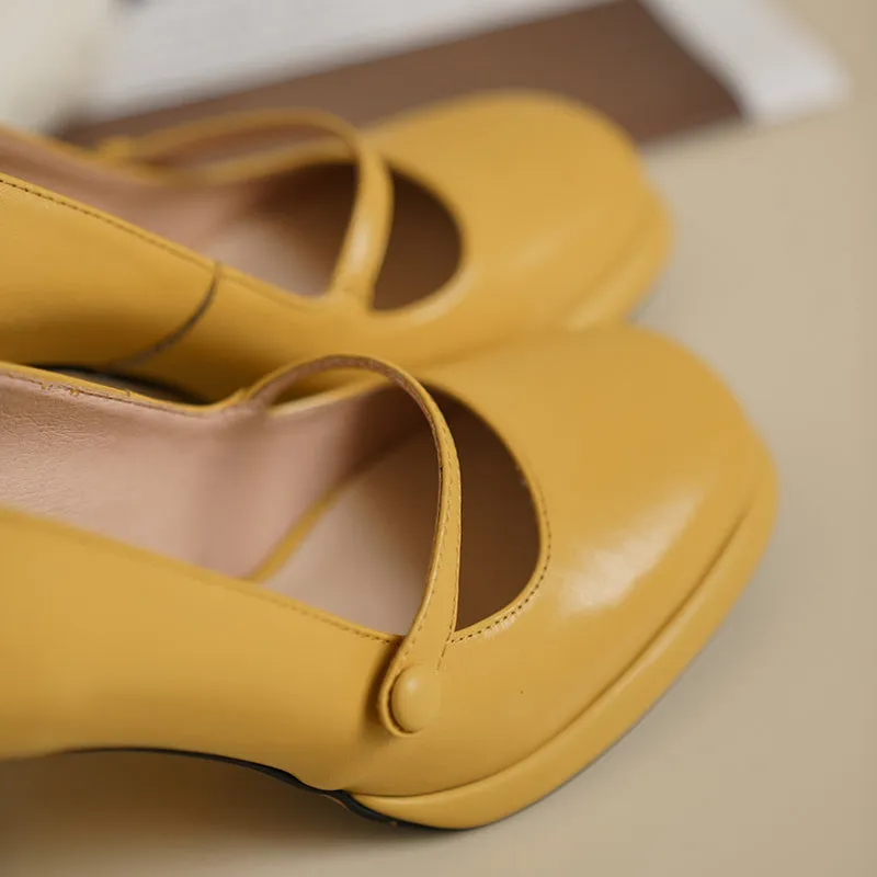 Willah Chunky Heel Genuine Leather Mary Janes