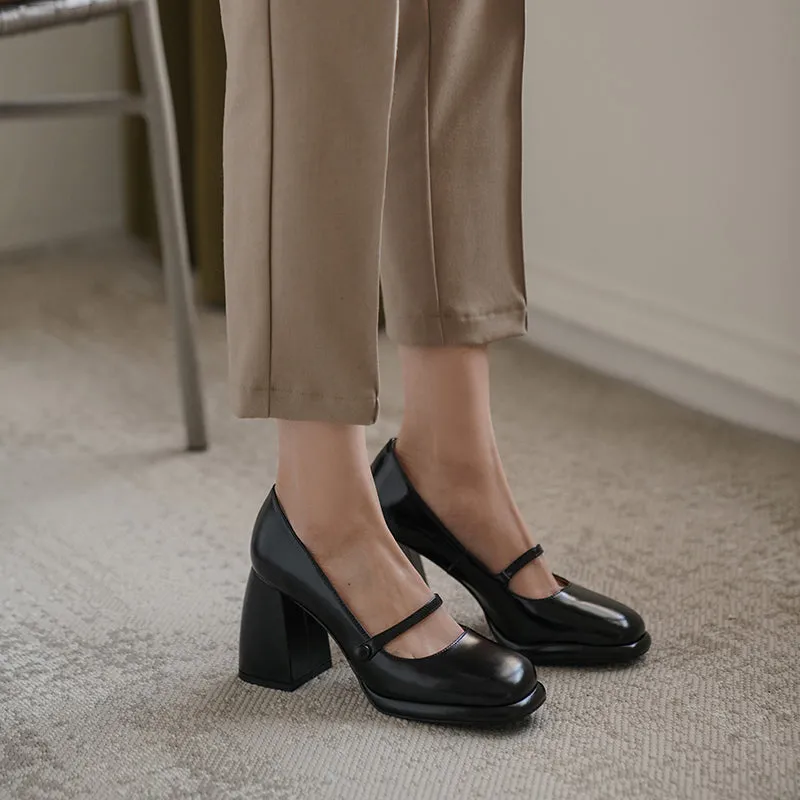 Willah Chunky Heel Genuine Leather Mary Janes