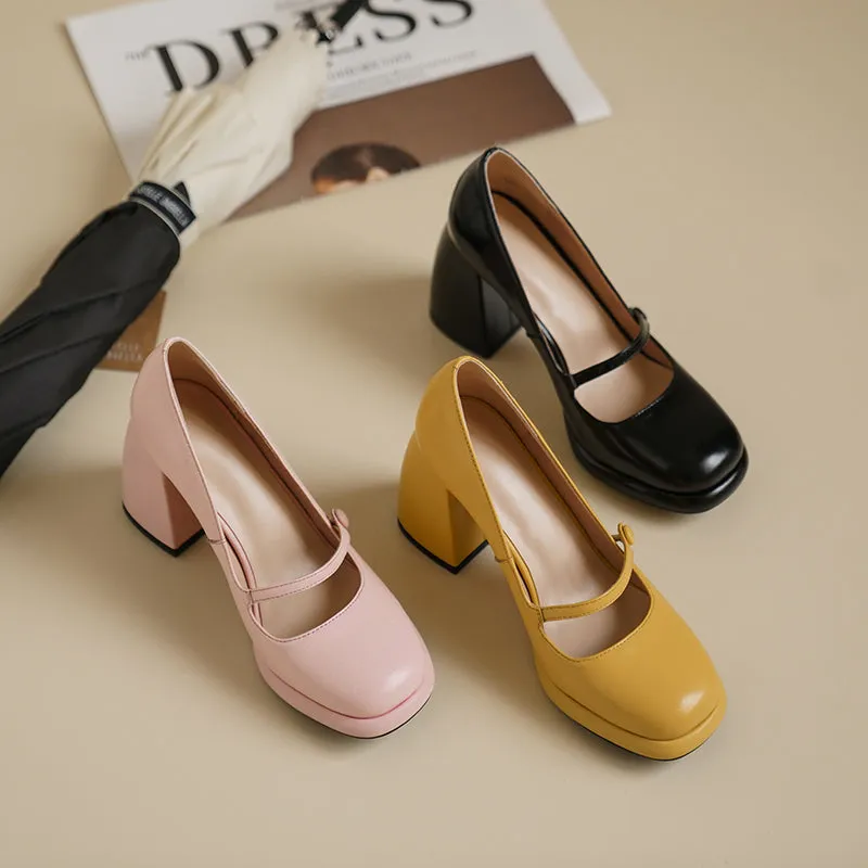 Willah Chunky Heel Genuine Leather Mary Janes