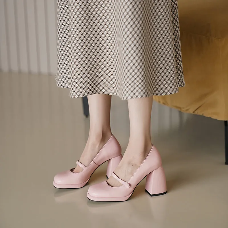 Willah Chunky Heel Genuine Leather Mary Janes