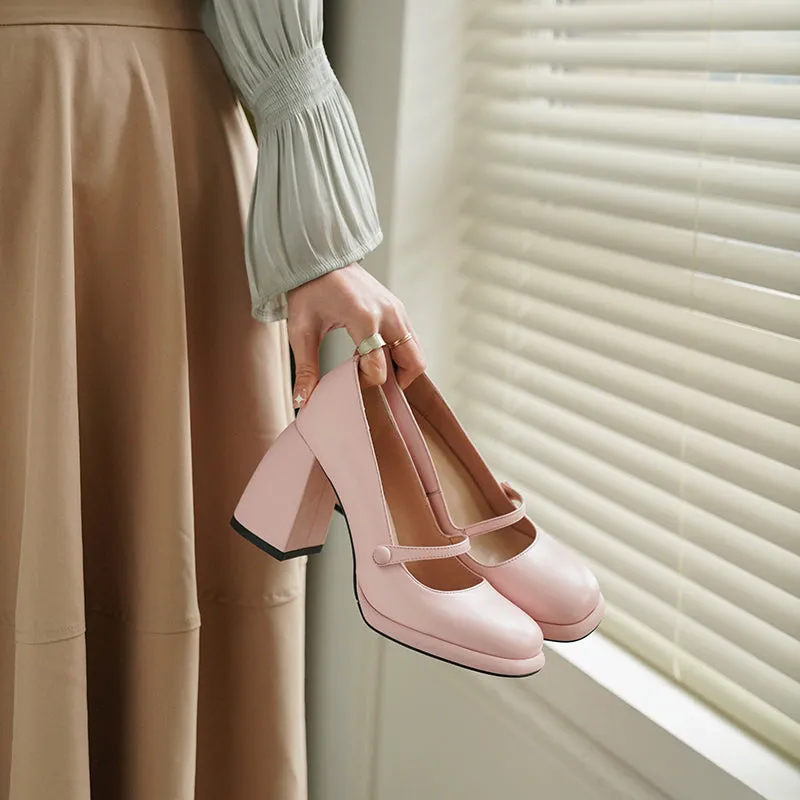Willah Chunky Heel Genuine Leather Mary Janes