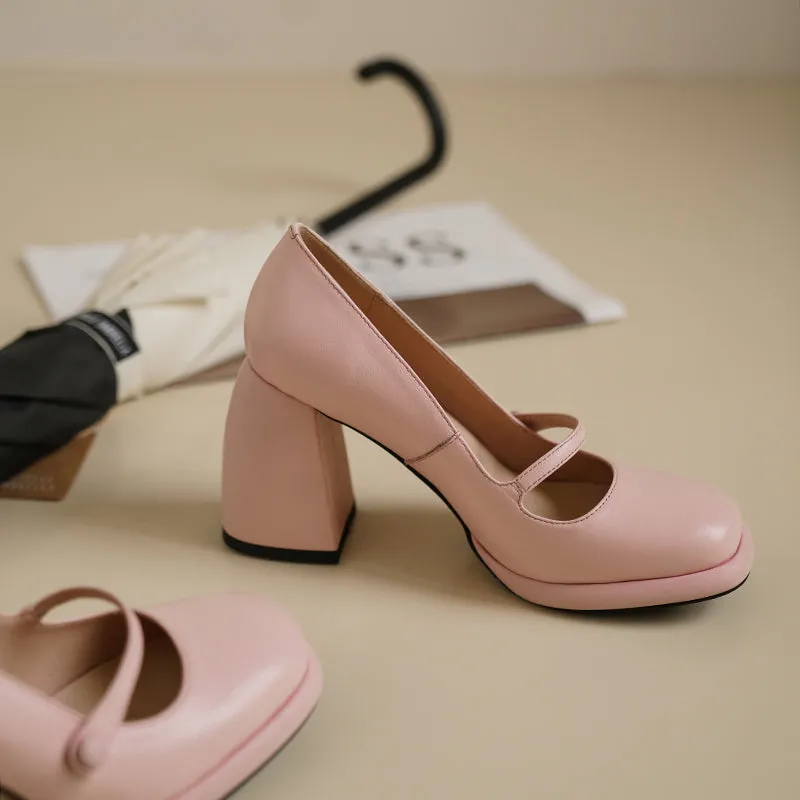 Willah Chunky Heel Genuine Leather Mary Janes