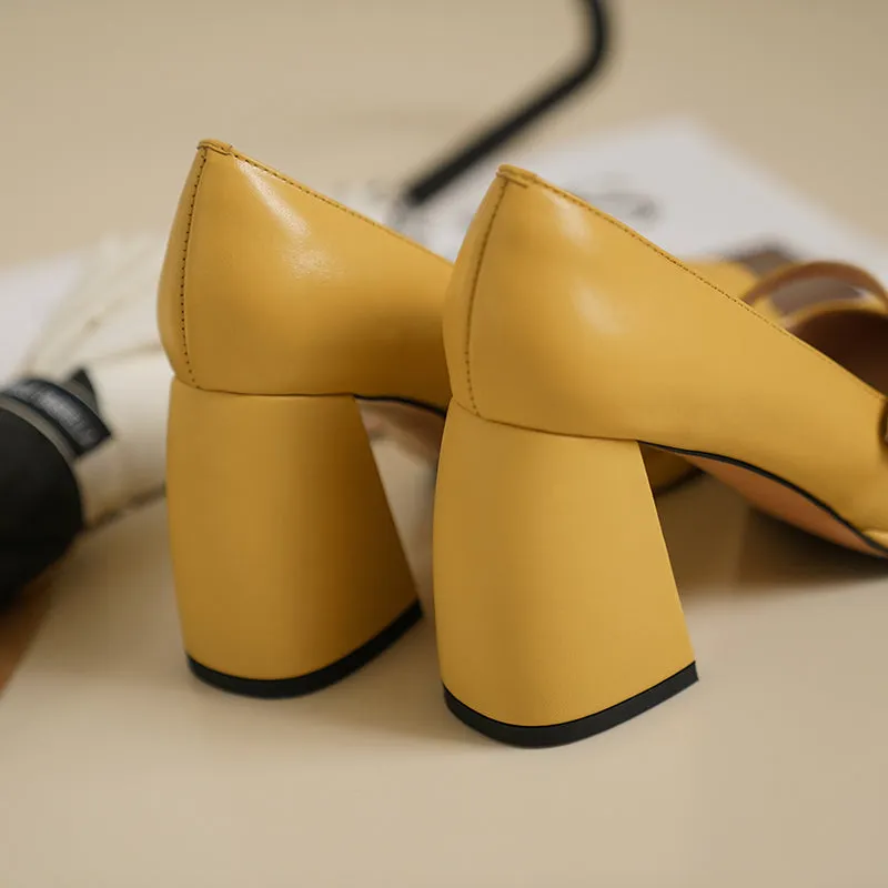Willah Chunky Heel Genuine Leather Mary Janes