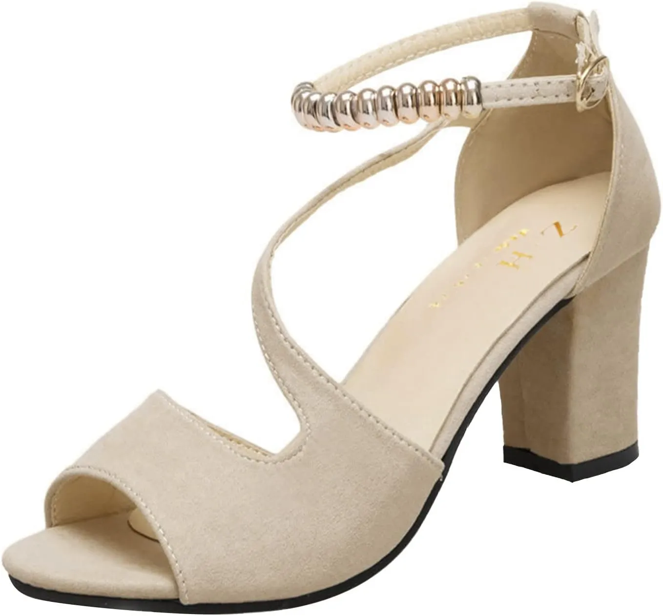 Women Mid Chunky Block Heel Sandals Summer Two Strap Slip on Heels Slide Sandals for Party Sandals Women Wide Width Fish Mouth High Heel Sandal Slip On Beach Vacation Travel Working Shoes