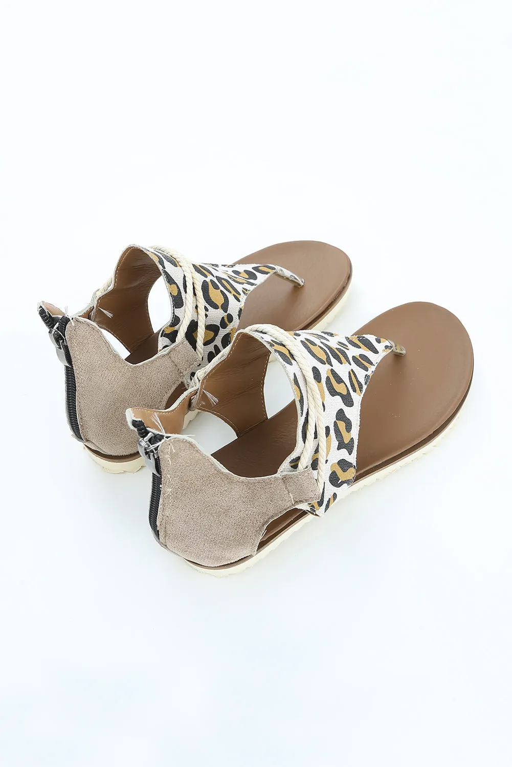 Women Summer Walking Flat Sandals Leopard Printed Zipper Flip Flop