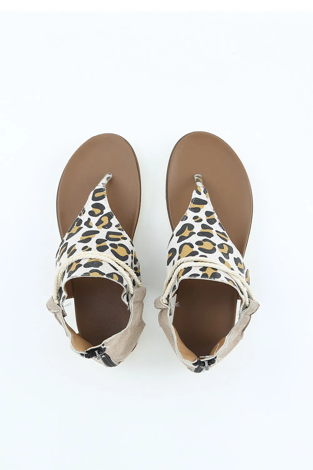 Women Summer Walking Flat Sandals Leopard Printed Zipper Flip Flop