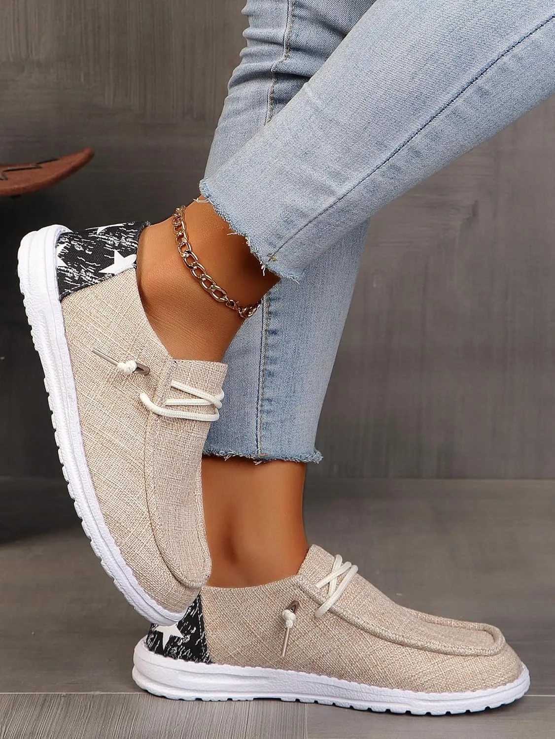 Womens Lace-Up Canvas Lightweight Boat Shoes Casual Comfortable Slip on Knit Loafers Outdoor Walking Low Top Wide Deck Shoes