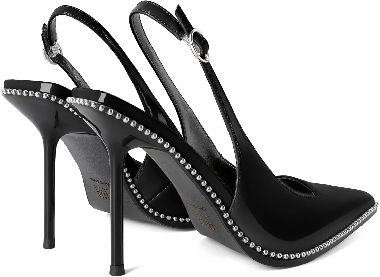 Women's Slingback Pumps Pointed Toe High Stiletto Heels Backless Stretch Beaded Heels 4.2 Inch Dress Pumps Shoes