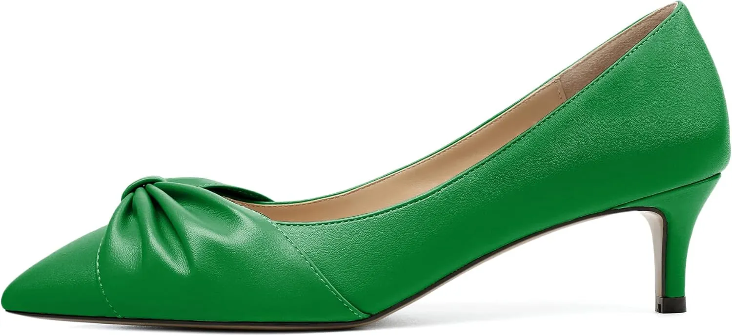 Zamikoo Women's Low Kitten Heel Pumps Slip On Pointed Toe Shoes with Bow-Knot Dress Shoes for Women 2Inches Low Heel
