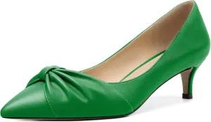 Zamikoo Women's Low Kitten Heel Pumps Slip On Pointed Toe Shoes with Bow-Knot Dress Shoes for Women 2Inches Low Heel