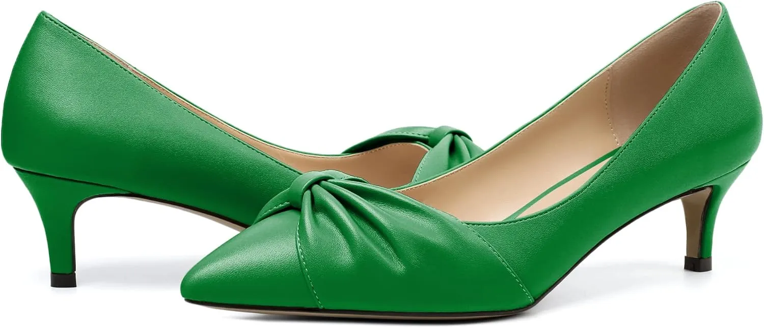 Zamikoo Women's Low Kitten Heel Pumps Slip On Pointed Toe Shoes with Bow-Knot Dress Shoes for Women 2Inches Low Heel